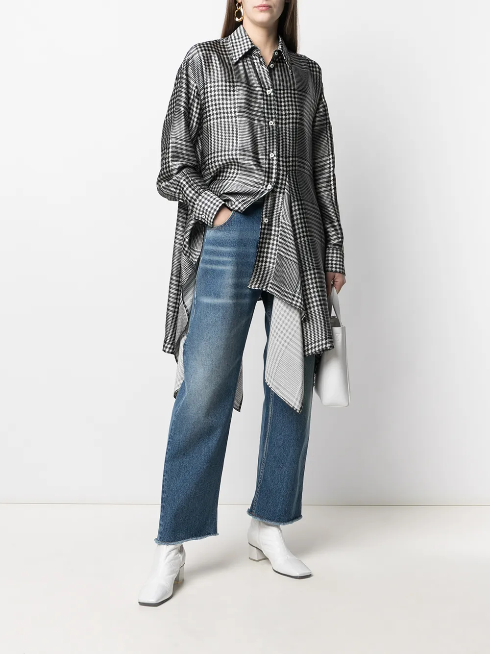 фото Mm6 maison margiela рубашка в клетку prince of wales с драпировкой