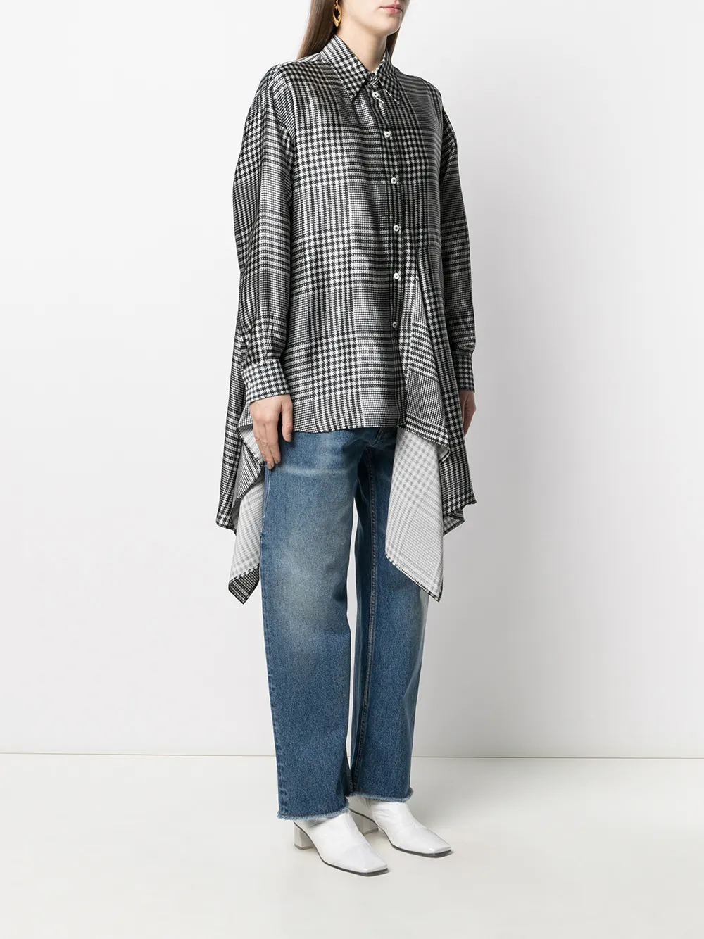 фото Mm6 maison margiela рубашка в клетку prince of wales с драпировкой