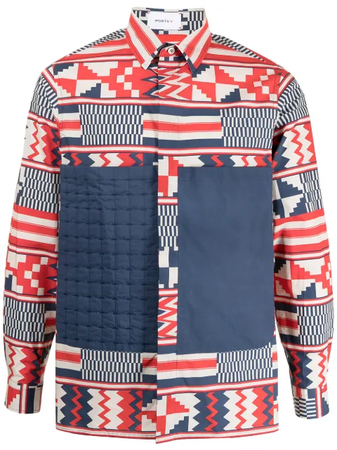 Ports V quilt front geometric-print shirt