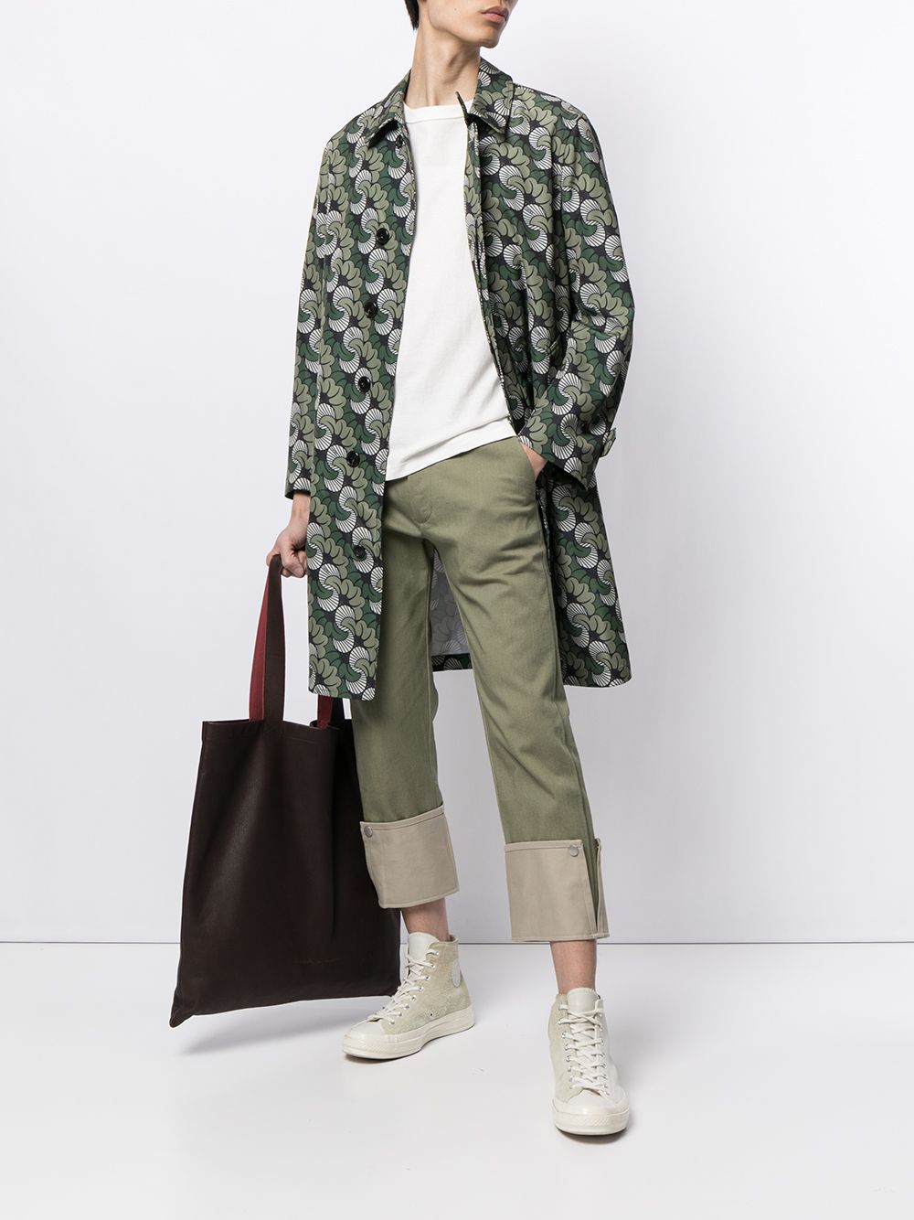 Shop Ports V Contrast Turn-up Trousers In Green