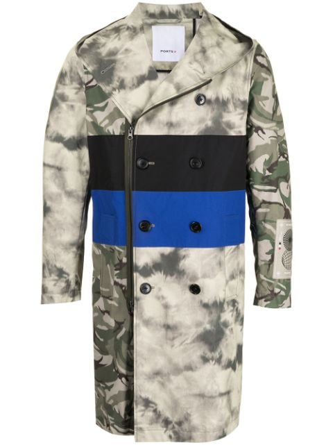 Ports V striped camouflage print zipped coat