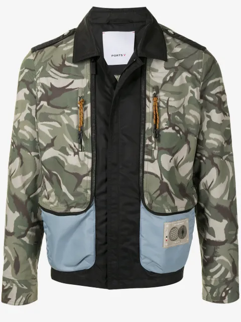 Ports V panelled camouflage print bomber jacket