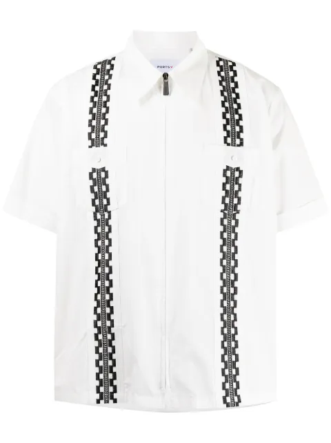 Ports V geometric band cotton shirt