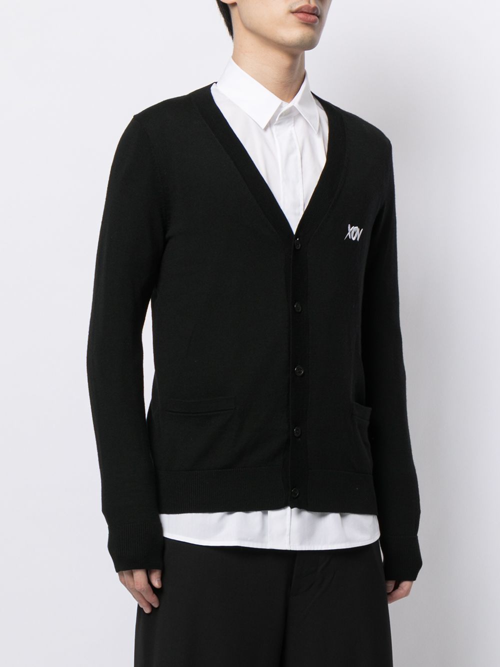 Shop Ports V Logo-print Button-up Cardigan In Black