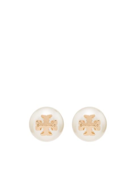 Tory Burch logo-plaque pearl stud earrings