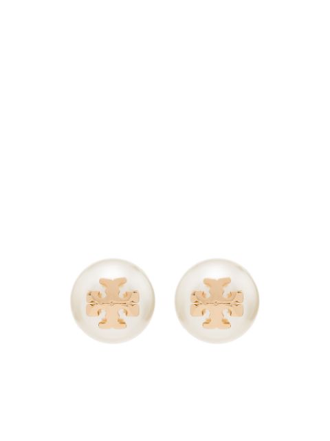 Tory Burch logo-plaque pearl stud earrings