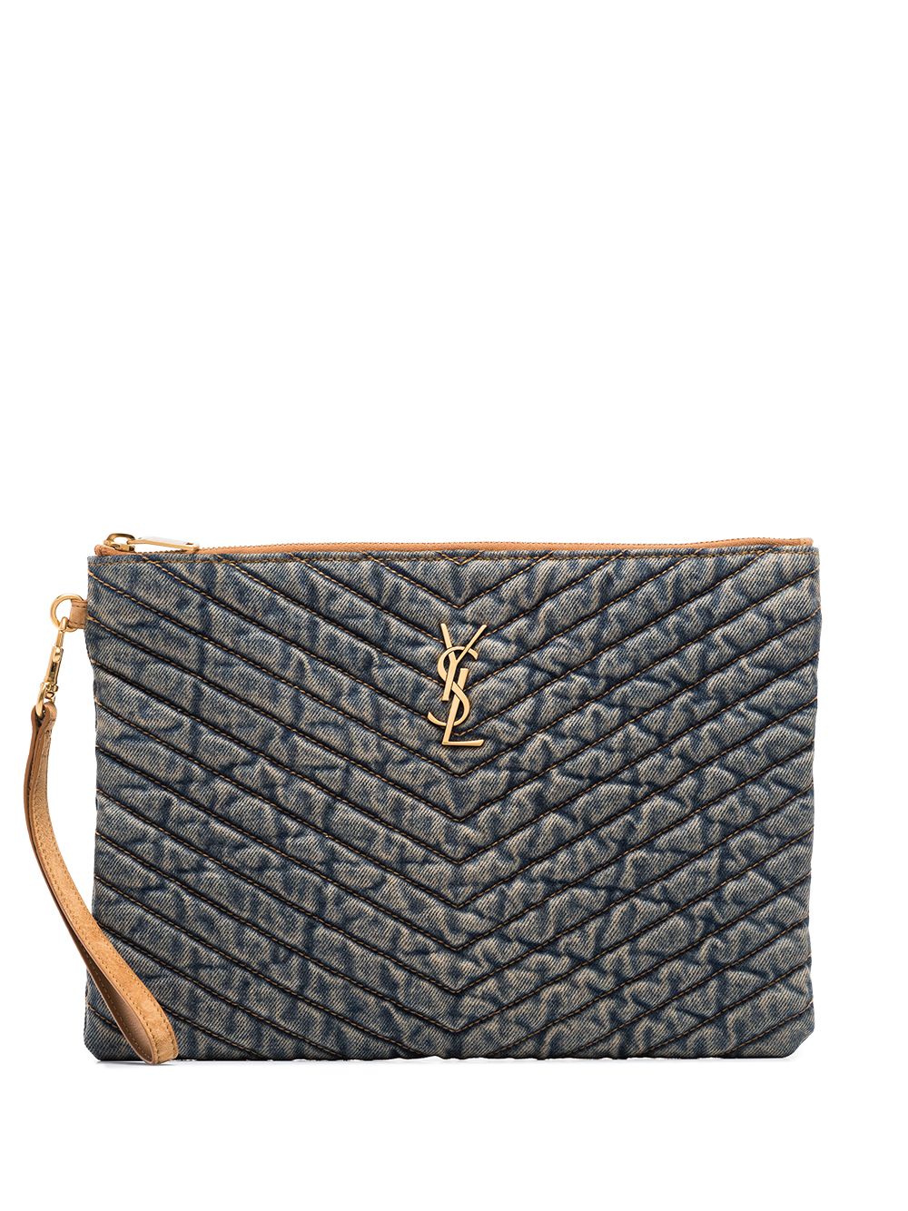 Saint Laurent Monogram Denim Clutch Bag In 蓝色