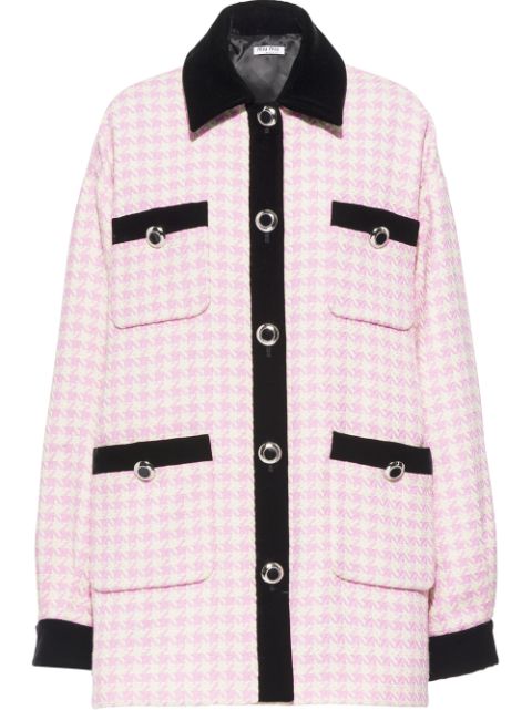 Shop pink & white Miu Miu houndstooth blouson jacket with Express ...