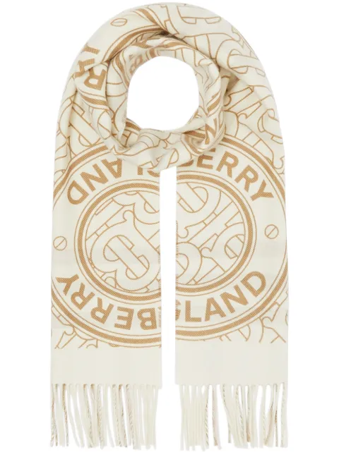 Click to view more detailed imagery on our partner's website Burberry Reversible Check And Monogram Cashmere Scarf In White