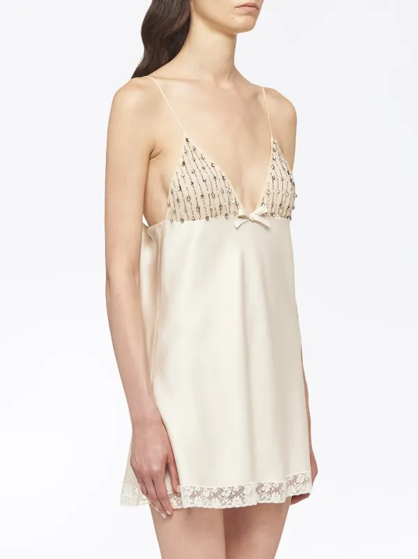 embroidered satin dress