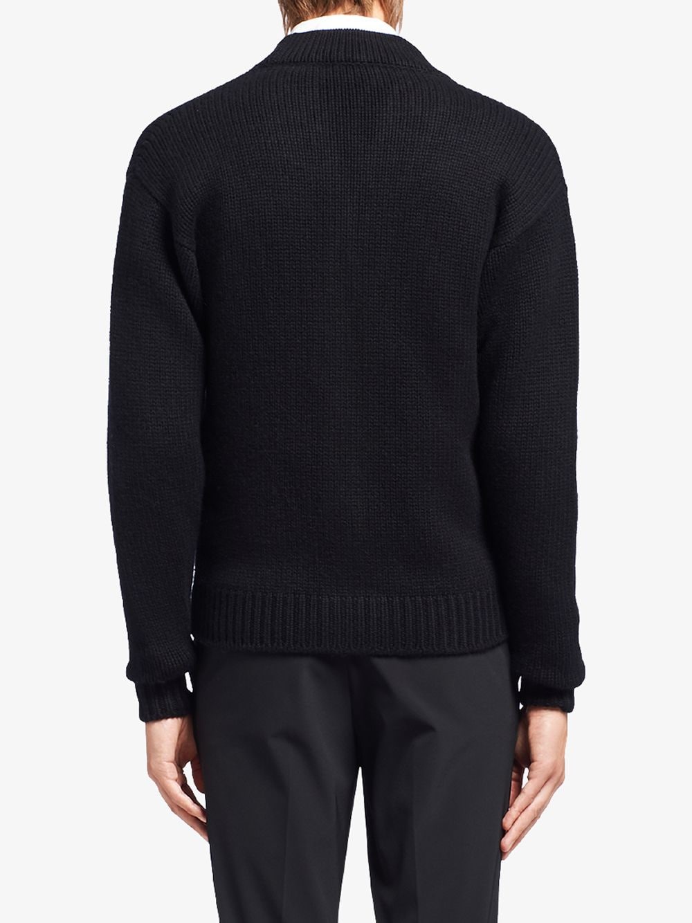 Shop Prada Logo Patch Knitted Cardigan In Black