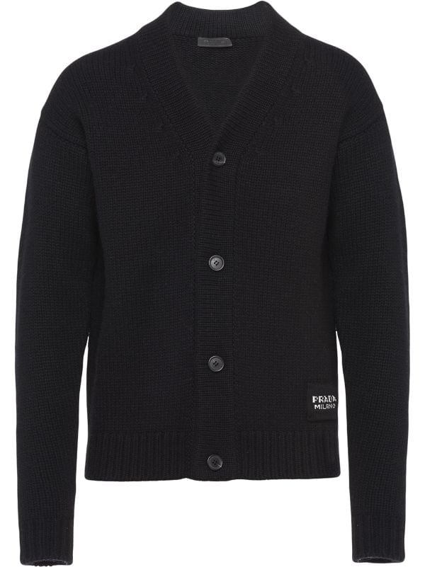 Prada black logo patch knitted cardigan for men | UMG053S2111KVZ at  