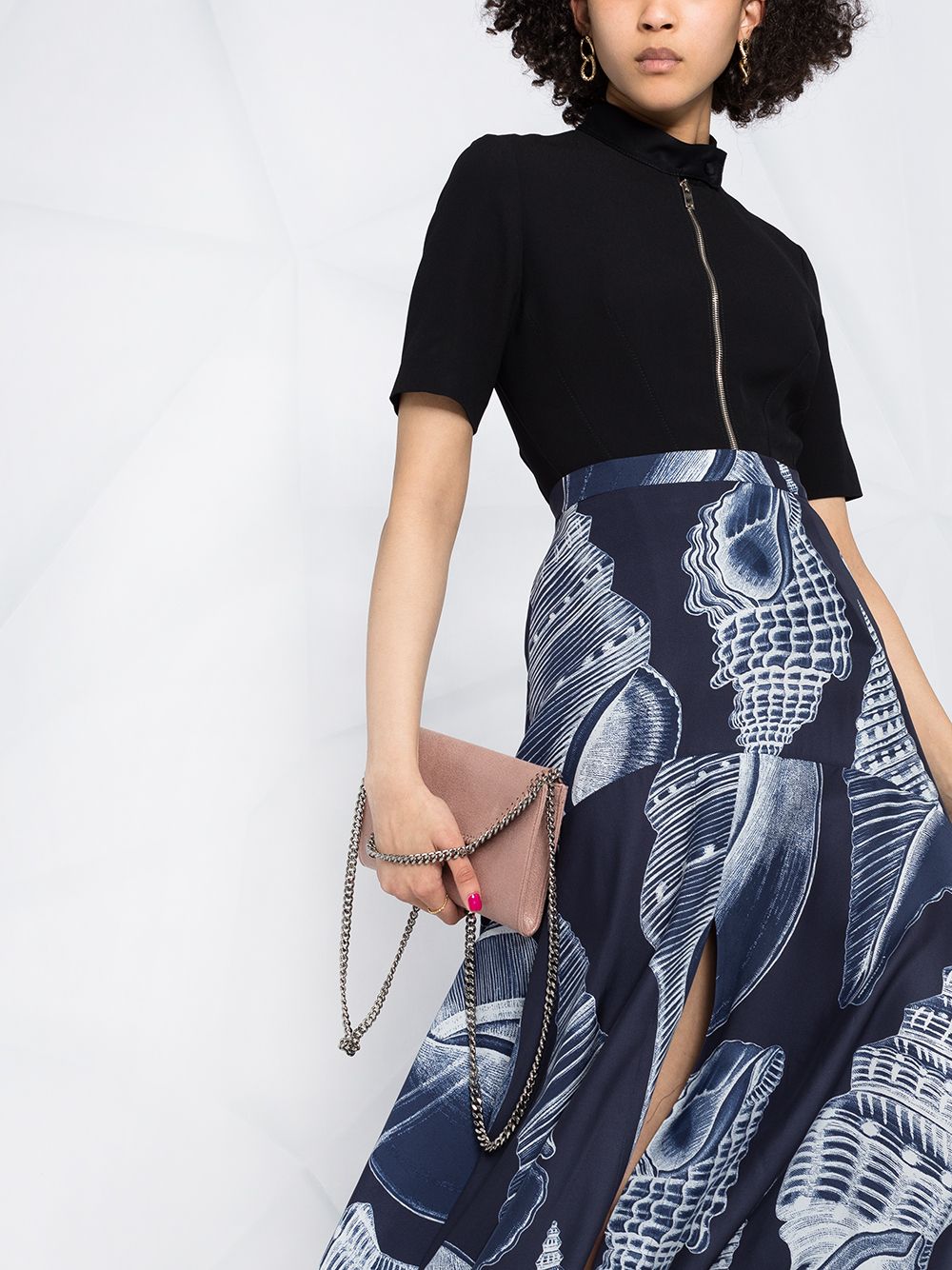 Shop Stella Mccartney Shell-print Handkerchief-hem Skirt In Blue