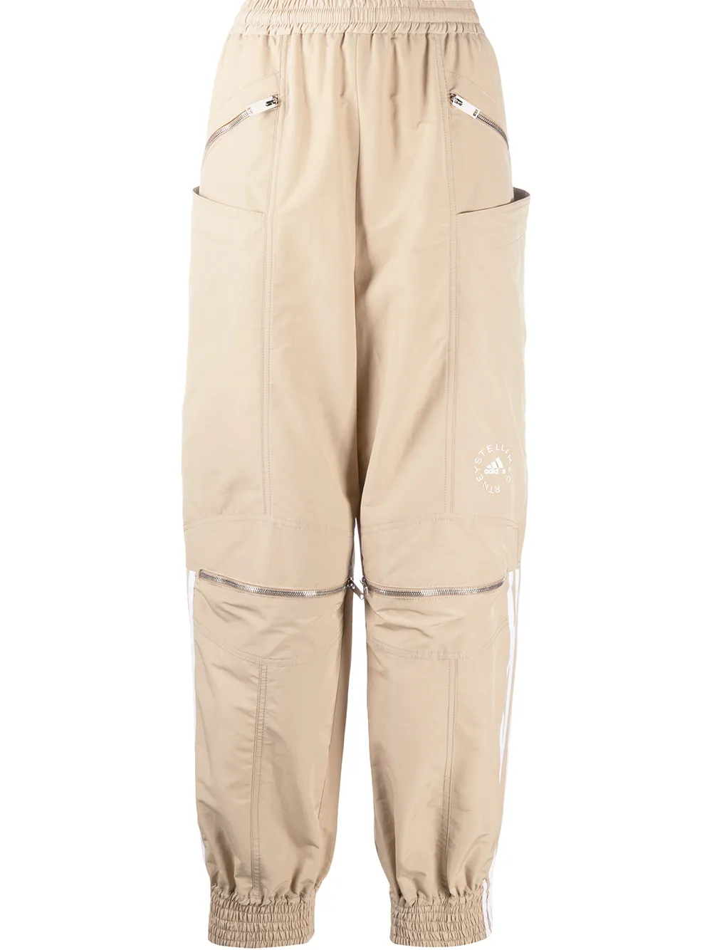 Shop Adidas By Stella Mccartney Logo Stripe Zip Front Track Pants In Neutrals