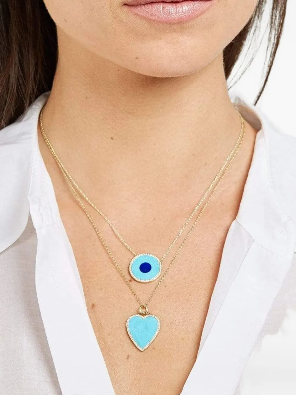 Jennifer Meyer 18K yellow gold Evil Eye diamonds, lapis lazuli and turquoise necklace | Image 2