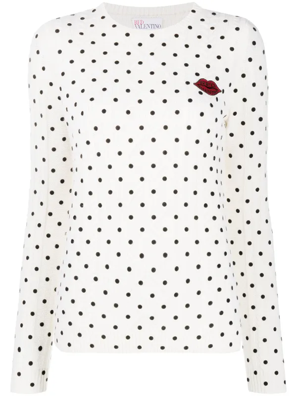 Shop White Red Valentino Embroidered Logo Polka Dot Jumper With Express Delivery Farfetch