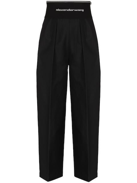 Alexander Wang logo waistband cropped wide-leg trousers