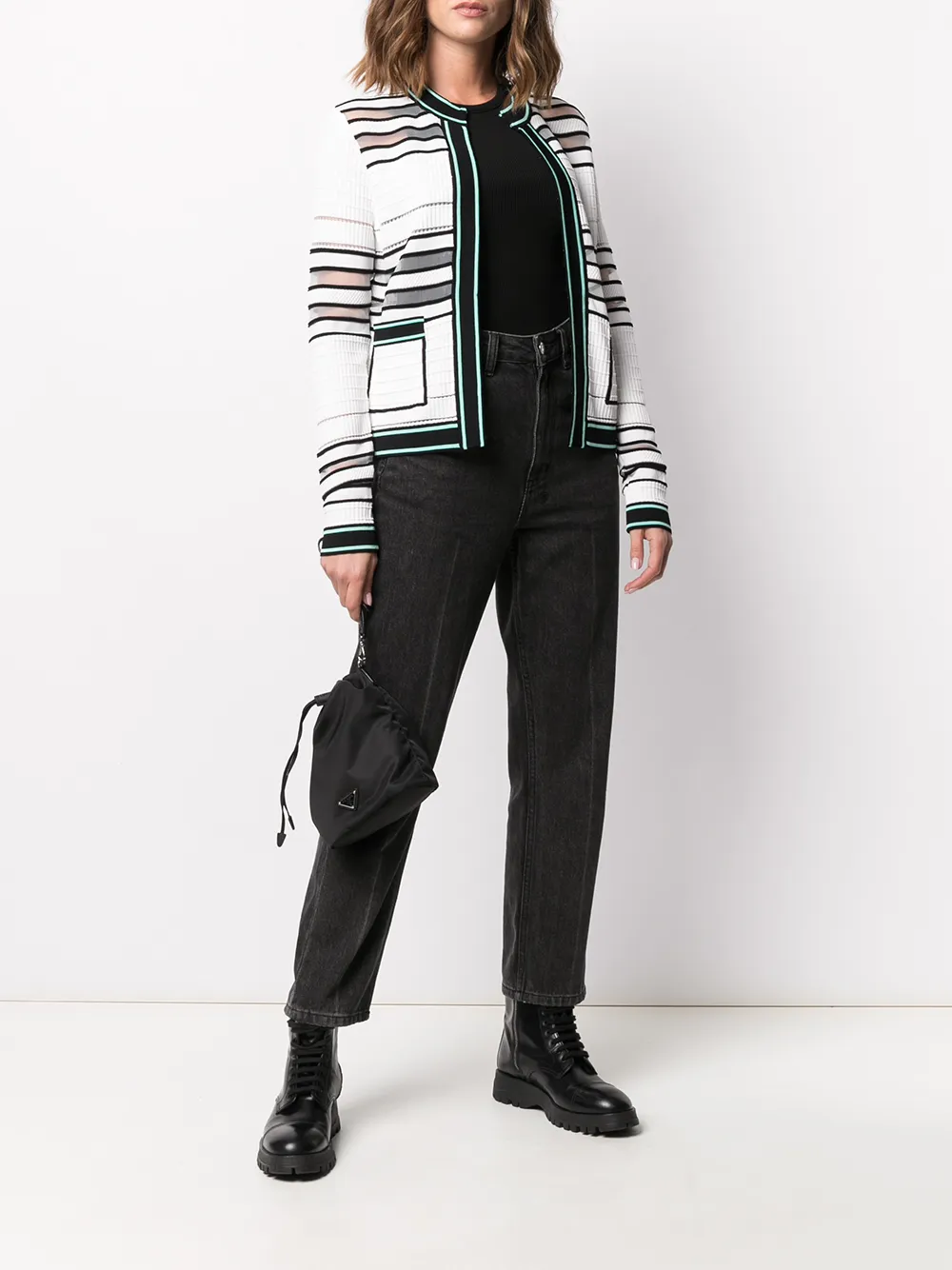 Imagem 2 de Karl Lagerfeld Cardigan de bouclê com listras