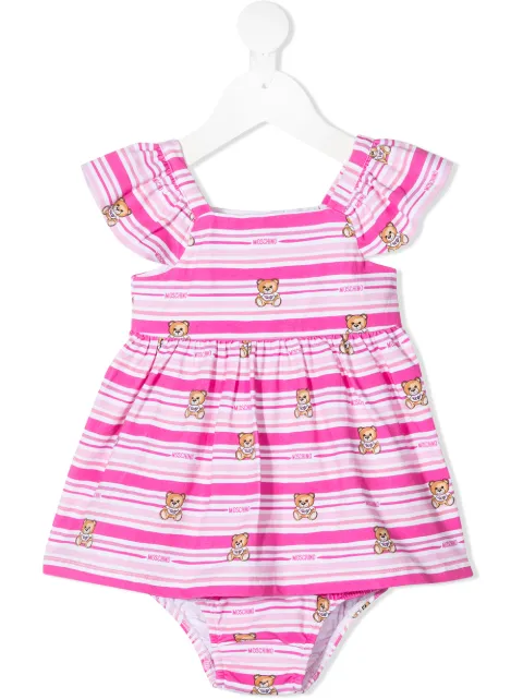 Moschino Kids فستان ميني بخطوط أفقية وطبعة دب