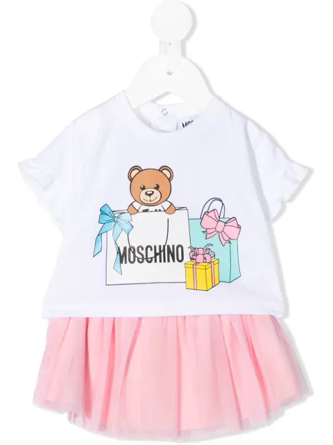 Moschino Kids طقم تنورة وتيشيرت بطبعة جرافيك