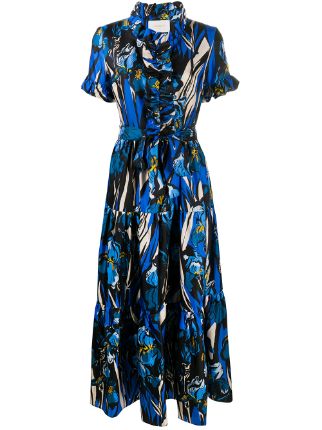 La DoubleJ Iris-print Ruffled Silk Dress - Farfetch