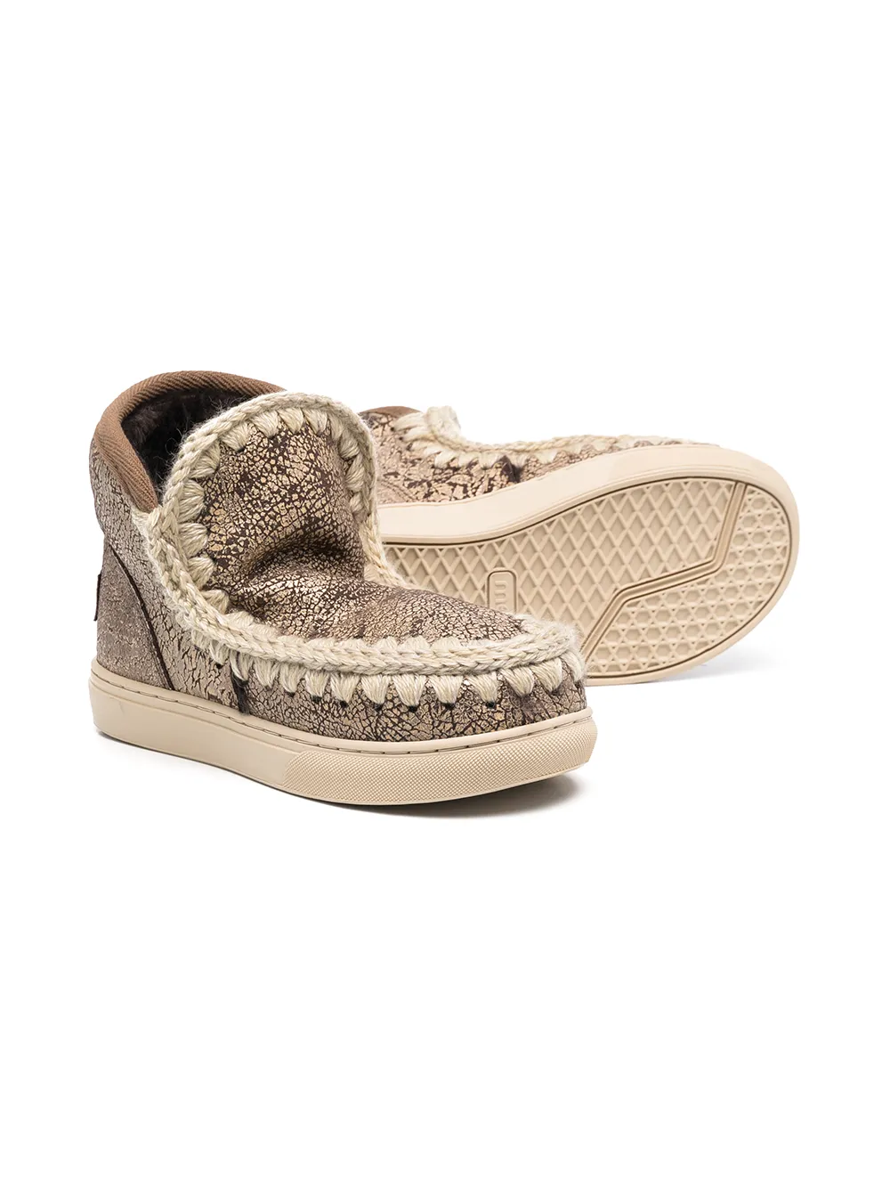 Mou Kids Sneakerlaarzen met gehaakt stiksel Beige