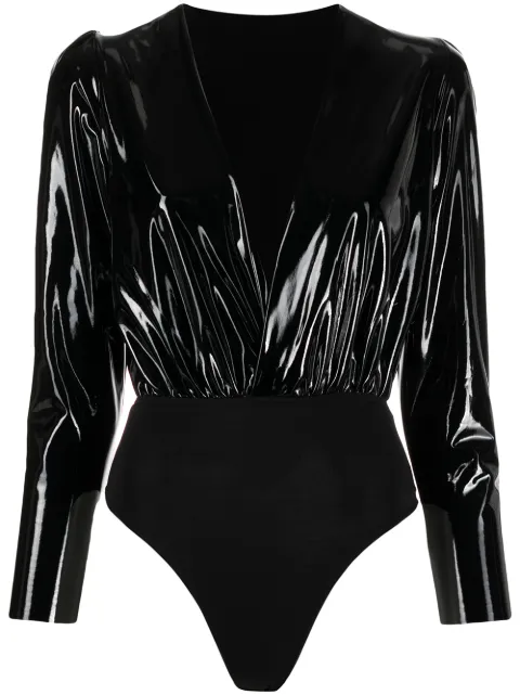 Alchemy x Lia Aram faux-patent leather bodysuit