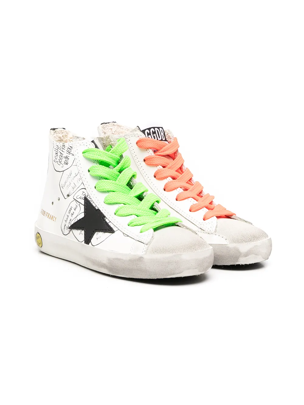 

Golden Goose Kids tenis altos con parche de estrella - Blanco