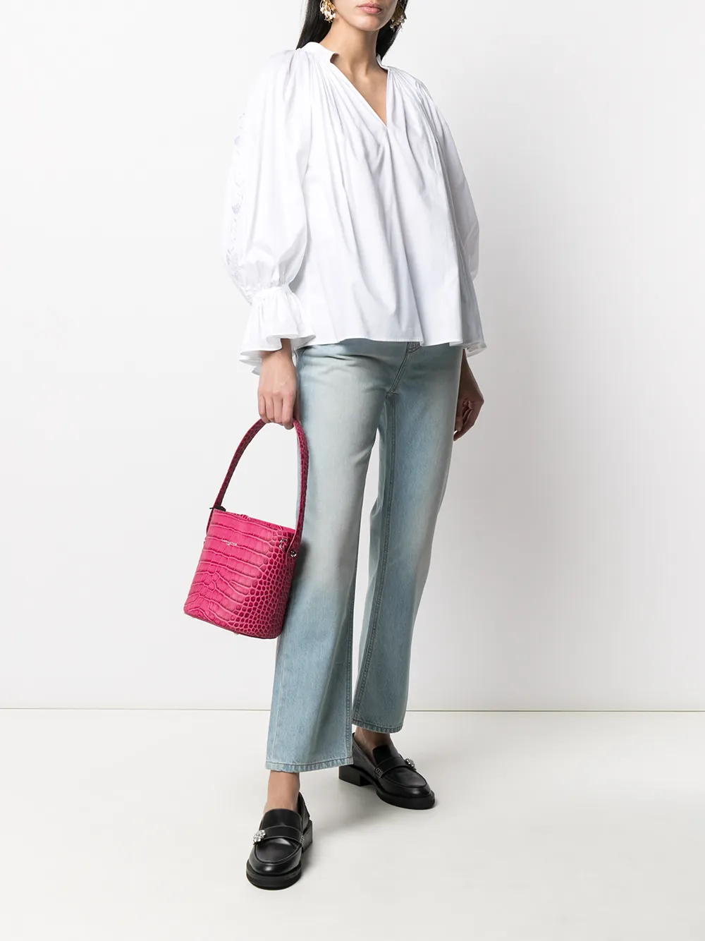 Image 2 of Victoria Victoria Beckham organic cotton flouce-sleeved blouse