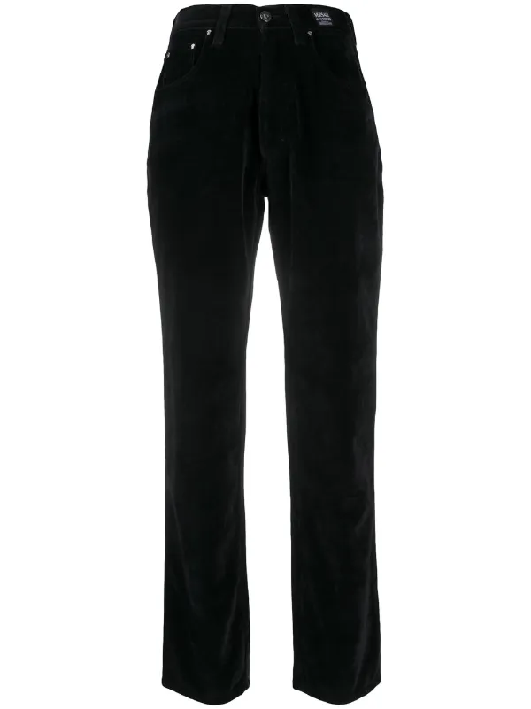 black velvet straight leg trousers