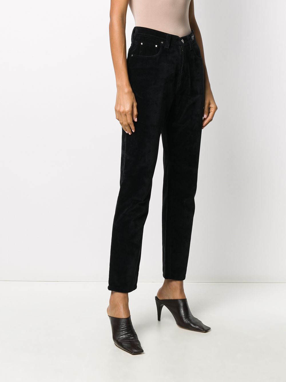 Pre-owned Versace 1990s Velvet Straight-leg Trousers In Black