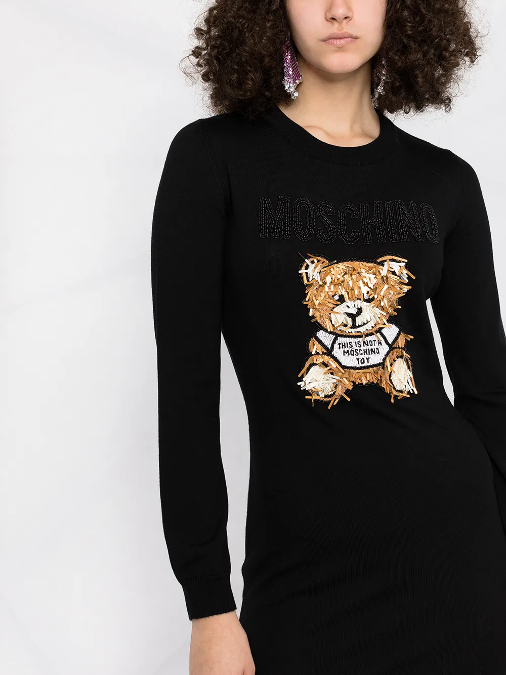 фото Moschino трикотажное платье с аппликацией teddy bear