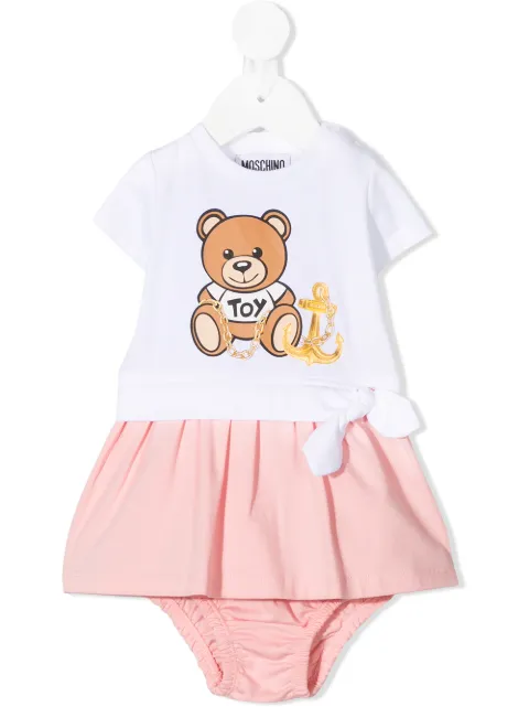 Moschino Kids فستان قصير بلونين وطبعة دب
