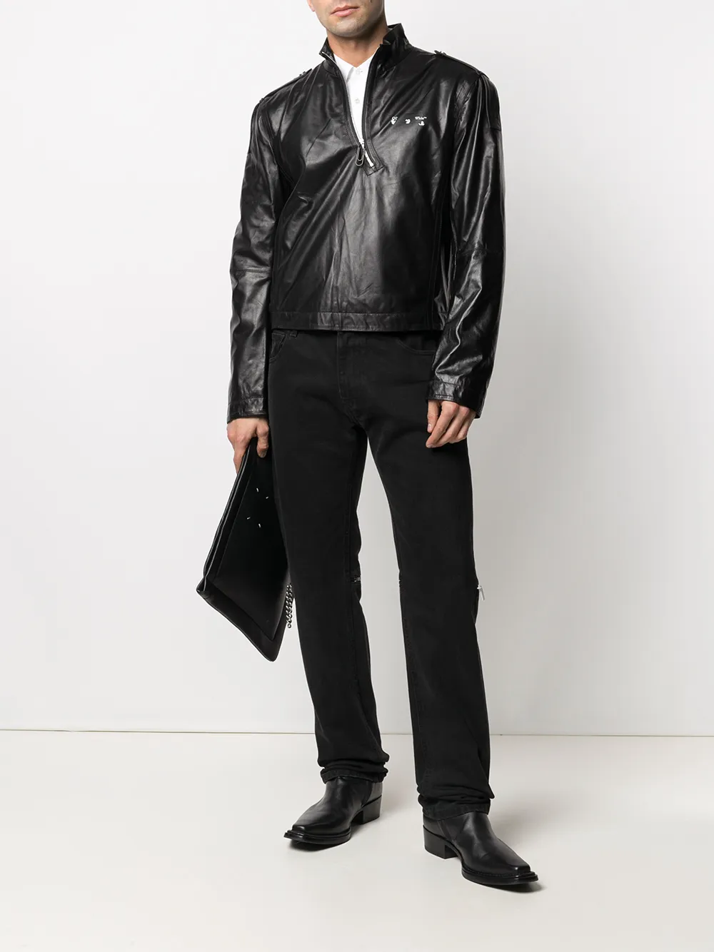 Off-White Leren windjack - Zwart