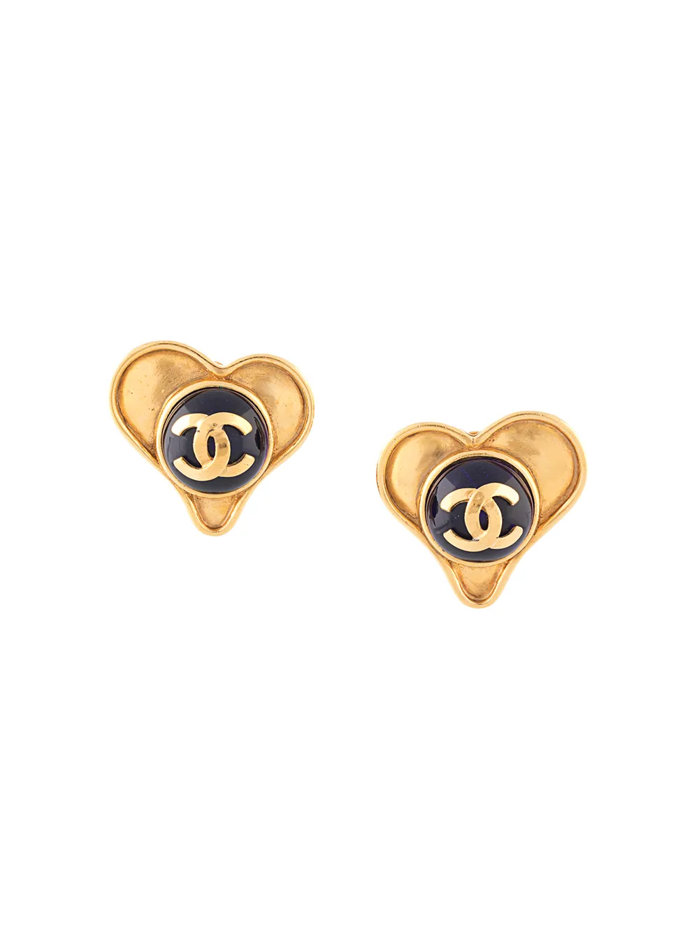 Pre-owned Chanel 1995 Cc Heart Earrings In Gold