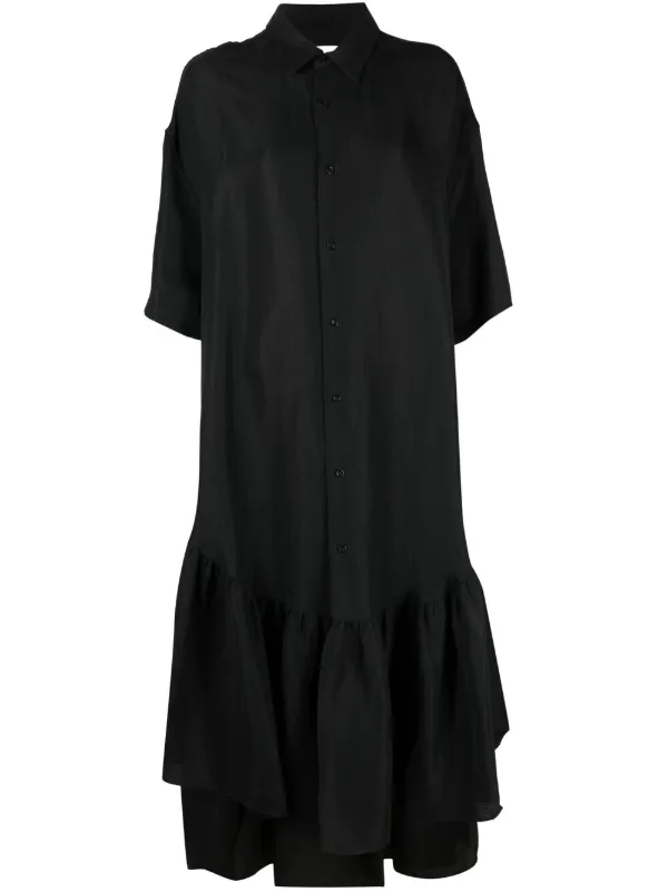 Ami Paris Ruffle-detailing Shirtdress in Black