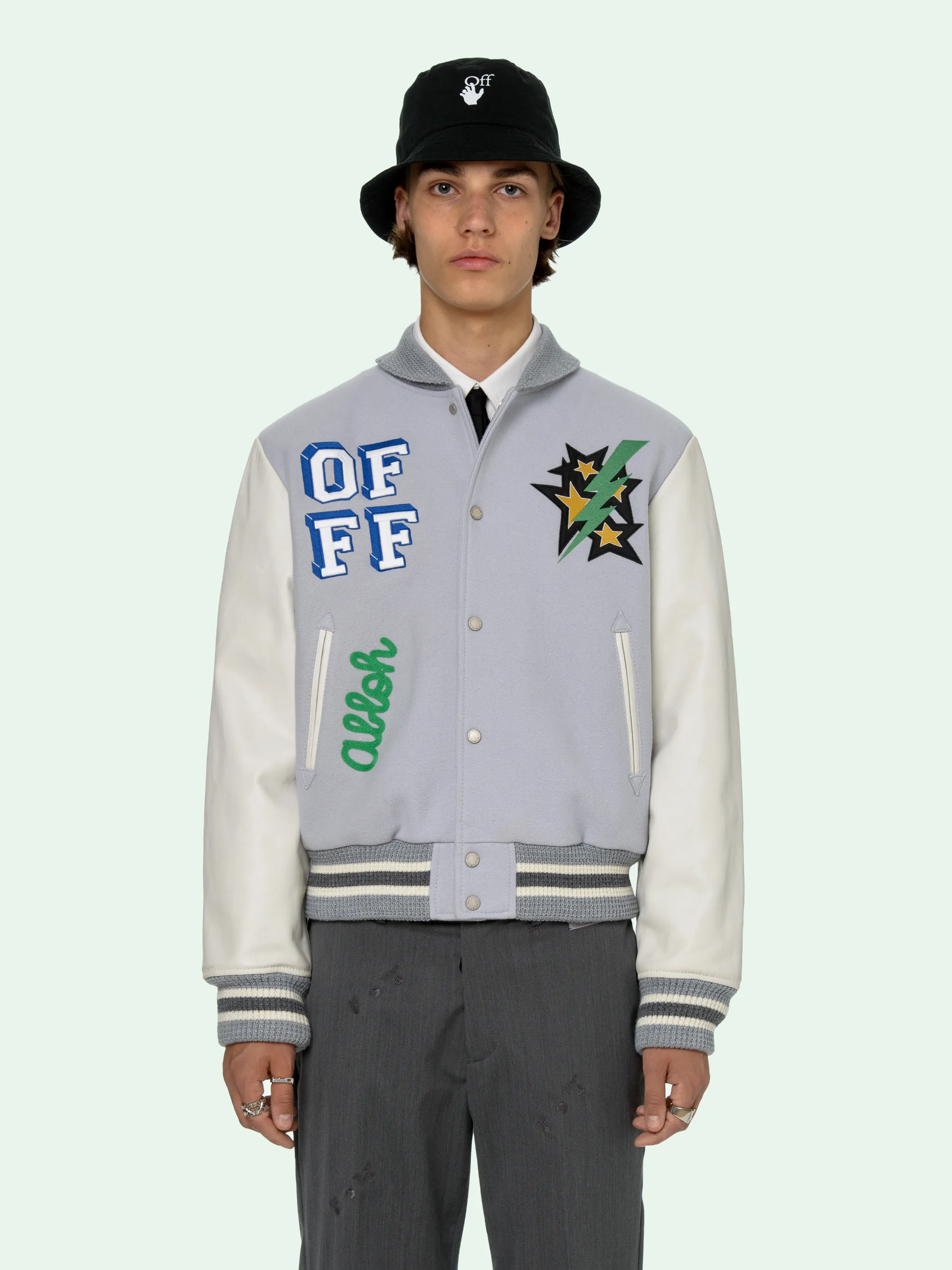 off white leather bomber jacket