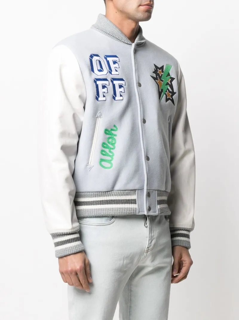 graphic-print cotton bomber jacket grey 