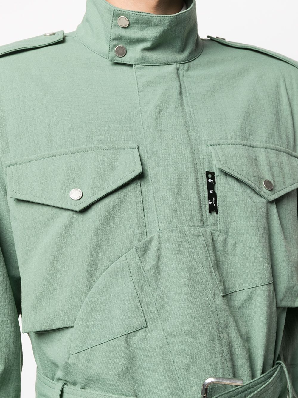 Shop Off-white Belted-waist Military Jacket In Green
