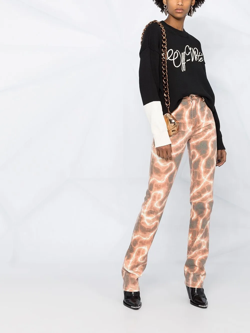 Image 2 of Off-White contrasting sleeve embroidered logo jumper
