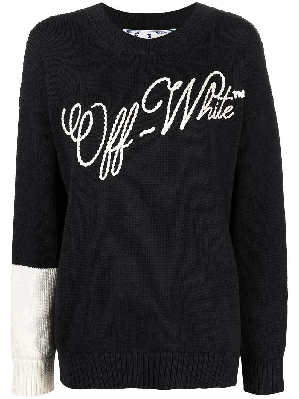 Image 1 of Off-White contrasting sleeve embroidered logo jumper