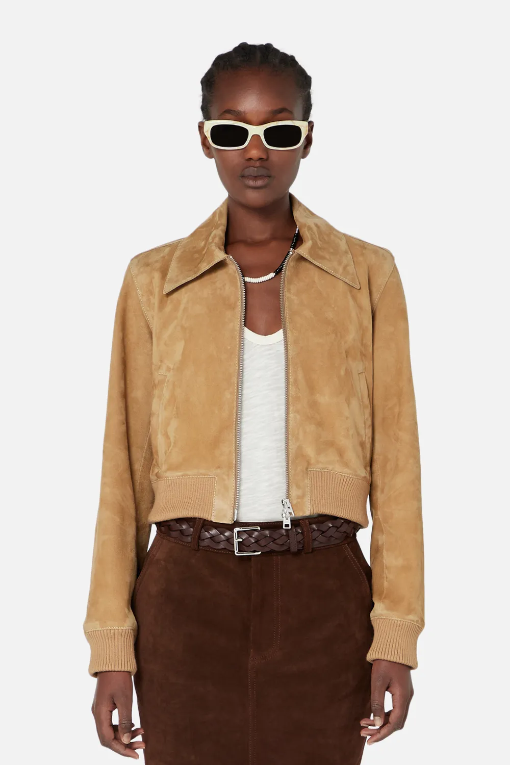 Zipped Suede Leather Jacket - AMI Paris 