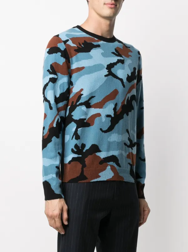 Valentino Garavani intarsia knit Camouflage Cashmere Jumper Blue FARFETCH SA