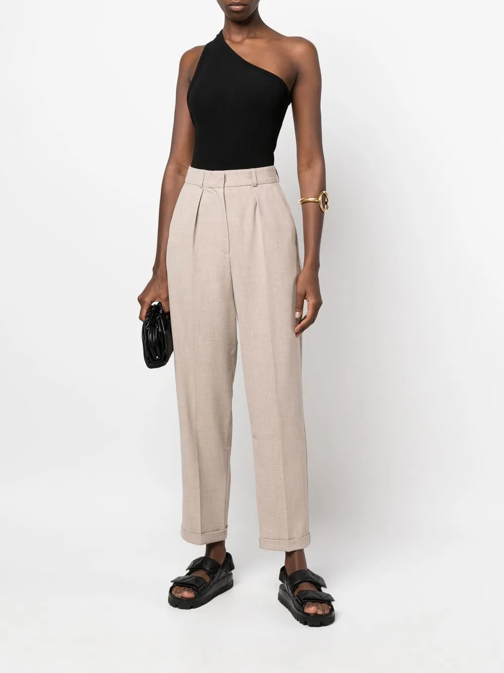 12 STOREEZ Pantalon met geplooid detail - Beige melange