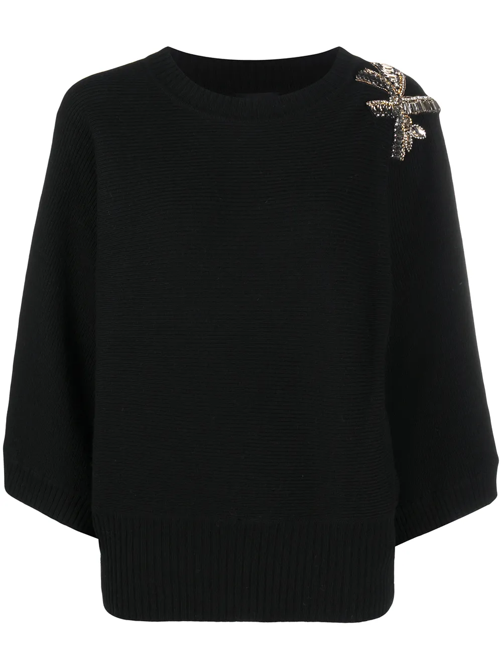Click to view more detailed imagery on our partner's website Liu •jo Loose Rhinestone Brooch Jumper In Black