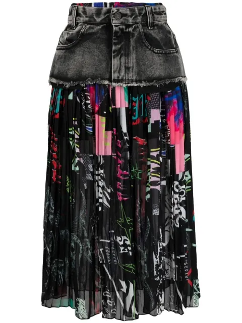 Diesel falda plisada con panel de mezclilla
