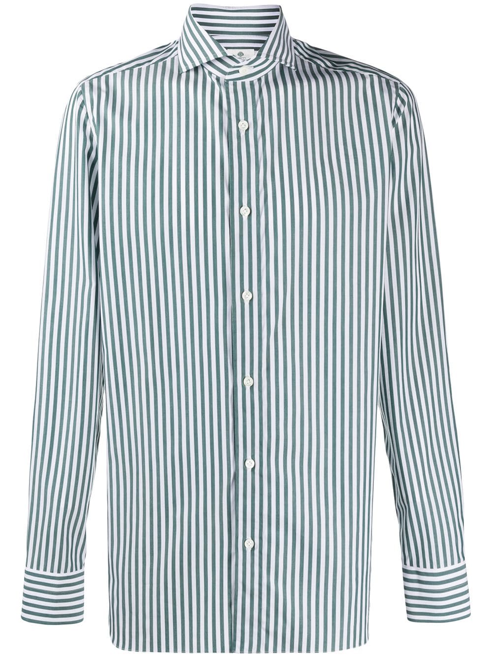 Shop Borrelli Spread Collar Striped Shirt In Green