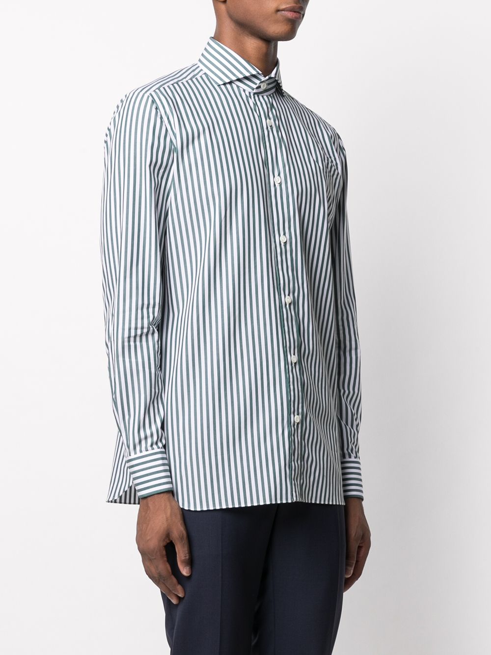 Shop Borrelli Spread Collar Striped Shirt In Green