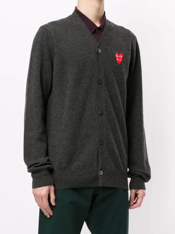 Comme Des Garçons Play Cardigan Com Logo e Botões | Cinza