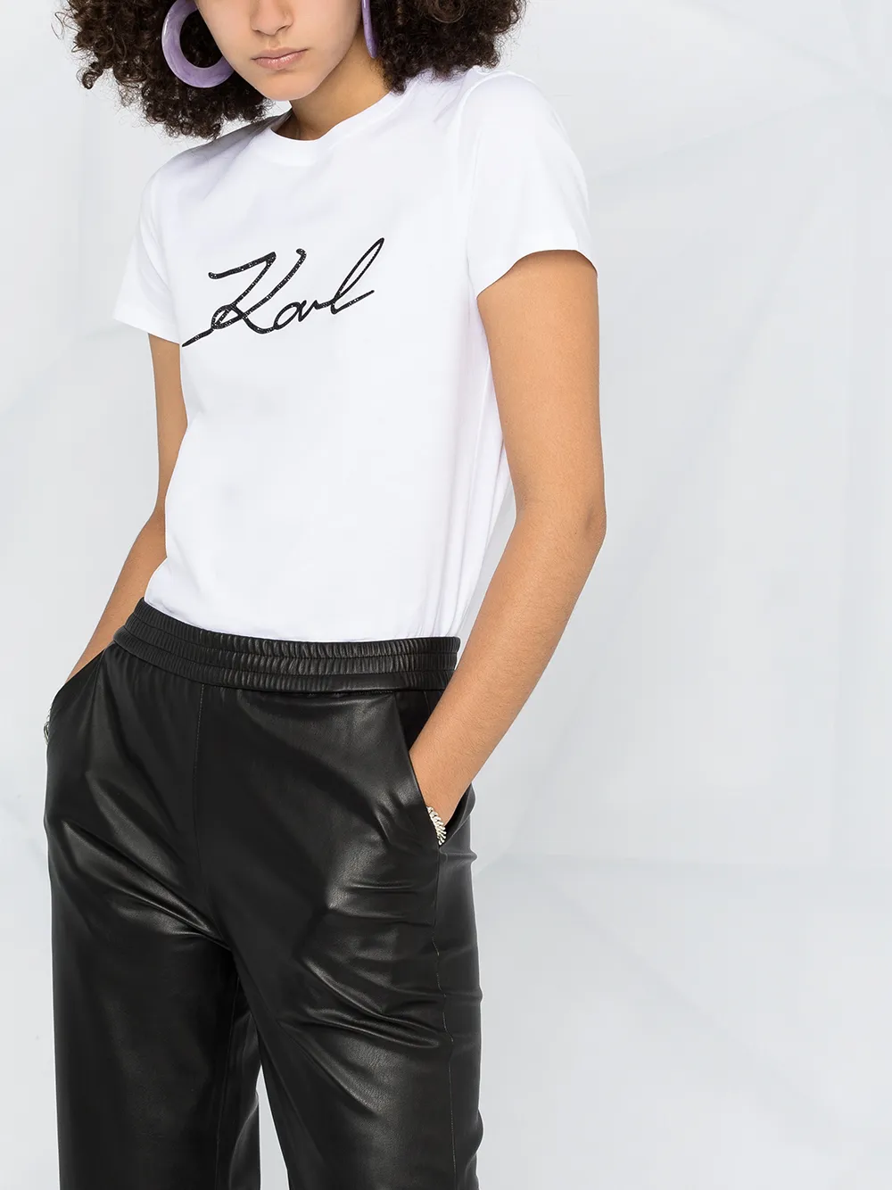  Karl Lagerfeld T Shirt Mit Karligraphy Logo   Weiß 